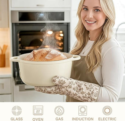 6 Quart Dutch Oven Pot with Lid, Non Stick Enameled Cast Iron Dutch Oven for Bread Baking, Heavy-Duty, Oven Safe Ceramic Cookware Up to 500°F for Baking, Braising, Stews, Roasting, Beige