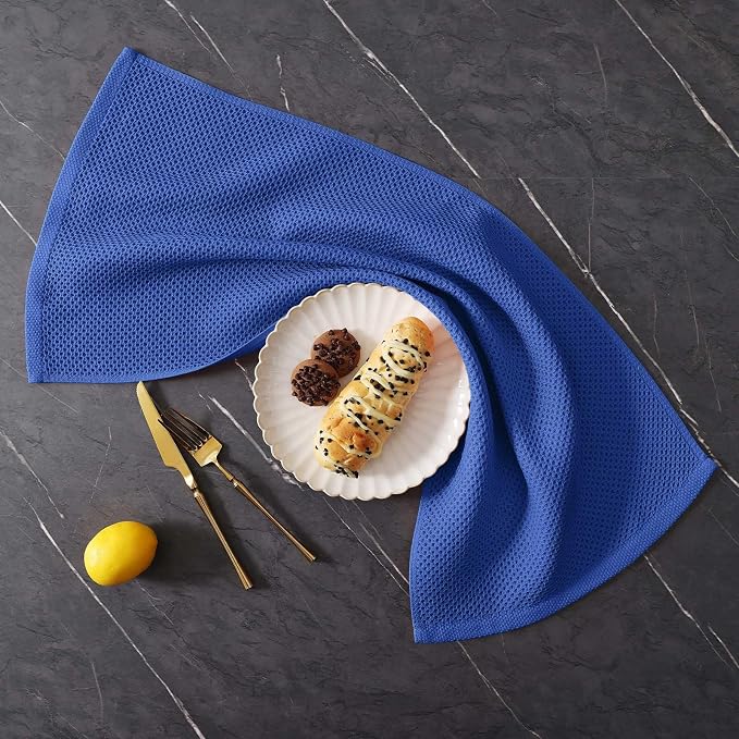 Homaxy 100% Cotton Kitchen Towels and Dishcloths Set, 12 x 12 Inches and 13 x 28 Inches, Set of 10 Bulk Kitchen Towels Set, Ultra Soft Absorbent Dish Cloths for Washing Dishes, Blueberry