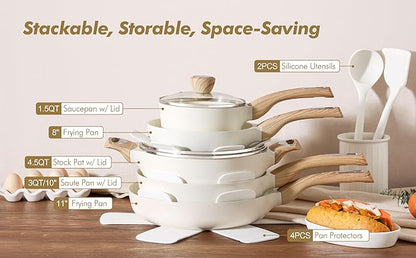 SENSARTE Ceramic Cookware Sets, Pots and Pans Set Non stick, 14 Piece Induction Cookware, Non toxic Healthy Non Stick Kitchen Cooking Set, with Frying Pans Set, PFAS PTFE PFOA PFOS Free