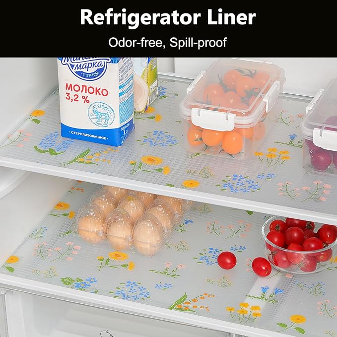 INNOLITES Shelf Liners for Kitchen Cabinets Non-Adhesive Drawer Liner with Floral, Waterproof Durable Easy to Clean, for Refrigerator, Shelves (Colorful Floral, 11.8" x 360")