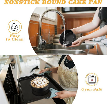 E-far 7 Inch Round Cake Pan Set of 3, Nonstick Stainless Steel Baking Pans Tin, Bakeware for Layer Cakes, Stainless Steel Core & Non-toxic Coating, Straight Side & 2 Inch Deep