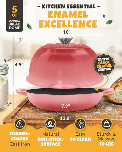 CRUSTLOVE Dutch Oven Bread Baking - 5QT Enamel Bread-Oven - incl Sourdough Bread-Baking Suppliers like Dough Whisk Scoring Lame etc Bread-Dome Cast Iron Bread-Pan with Lid for Sour dough, Bread-making