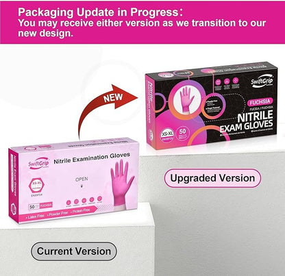 SwiftGrip Powder-Free Nitrile Gloves, 3-mil, Disposable Nitrile Gloves, Latex-Free, Powder-Free - Pink/Fuchsia
