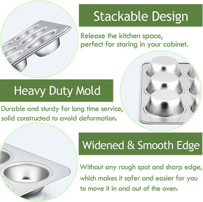 Herogo 12-Cup Stainless Steel Muffin Pan Tin for Baking, Metal Cupcake Tray Set for Making Egg Muffin Quiches, Mini Brownie, Easy to Clean & Quick Release, Oven & Dishwasher Safe