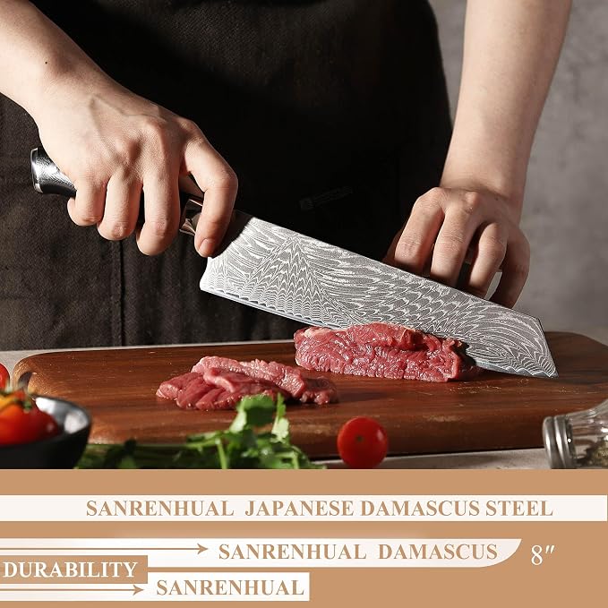 Chef Knife, 8 inch Damascus Japanese Kitchen Cooking Knife, Ultra Sharp Japanese Chef Knives, Professional Kitchen Chef's Knife Green G10 Handle knives