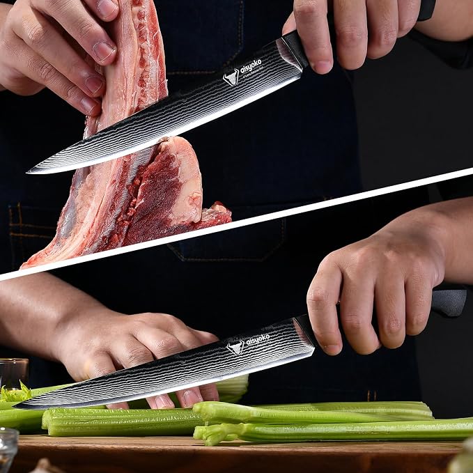 aisyoko Slicing Knife 9", Long, Thin Blade, Allows for Cleaner Cuts to Preserve Juices and Flavor, Cutluxe Meat Carving Knife – Turkey Carving Knife,All Tang non-slip handle design,Premium Gift Box