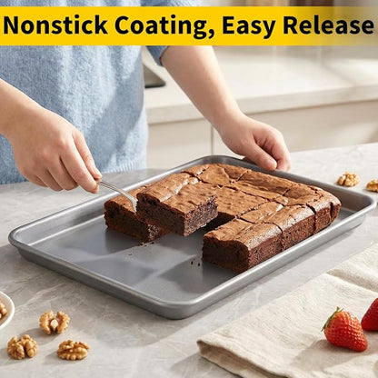 Beasea Baking Sheet Set of 2 Pack, 15.5x10.6 Inch Silver Nonstick Cookie Sheets Pans, Heavy Duty Carbon Steel Large Cookie Sheet Baking Pan Tray for Oven, Roasting, Cooking, Serving