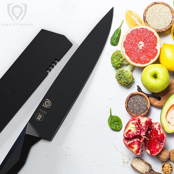 Dalstrong Chef Knife - 9.5 inch - Shadow Black Series - Black Titanium Nitride Coated - Razor Sharp Kitchen Knife - High Carbon 7CR17MOV-X Vacuum Treated Steel - Sheath - NSF Certified