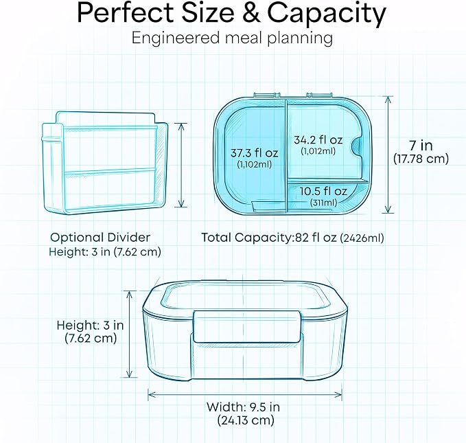 KARRICO Leakproof Lunch Box – 3-Compartment Bento Box, Cooler Pack & Adjustable Divider, Extra Large & BPA-Free – Dishwasher Safe, Ideal for On-the-Go Meals, Pink & Blue