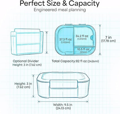KARRICO Leakproof Lunch Box – 3-Compartment Bento Box, Cooler Pack & Adjustable Divider, Extra Large & BPA-Free – Dishwasher Safe, Ideal for On-the-Go Meals, Pink & Blue