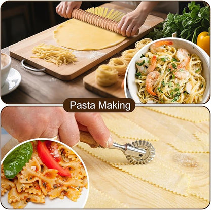 Ravioli Cutter Set - 10 Pieces Ravioli Press Mold, Round & Square Ravioli Stamp, Ravioli Cutter Wheel, Wood Rolling Pin, Pasta Making Kit for Ravioli Mold