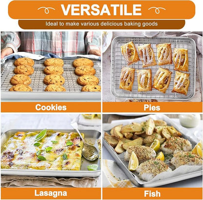 TeamFar 16/12.5/10.5 Inch Baking Sheet with Wire Rack, Stainless Steel Cookie Sheets Baking Pans and Cooling Racks for Cooking, Non-Toxic & Heavy Duty, Dishwasher Safe, 6 PCS (3 Pans + 3 Racks)
