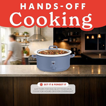 Gourmia Slow Cooker - 7 Quart Removable Ceramic Pot, Manual Controls with 3 Temperature Settings, Dishwasher Safe Crock and Glass Lid, Lavender