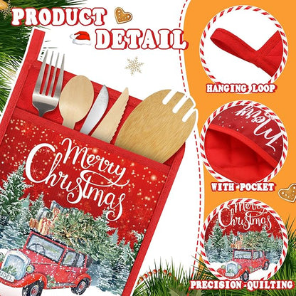 Roshtia 12 Pcs Christmas Pot Holders with Pocket Retro Xmas Farmhouse Pot Holders for Kitchen Winter Hot Pads Oven Mitts Cookie Bag Cute Heat Resistant Oven Gloves for Kitchen Gift Baking Cooking