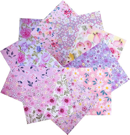 HANPATQUI 50PCS 12 x 12 inch 100% Cotton Fat Quarters Fabric for Sewing and Quilting Bundles Precut Fabric Square for DIY Craft Patchwork-Pink Printed