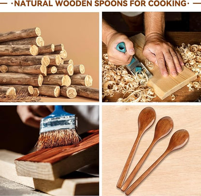 6 Pcs Wooden Spoons, 9 Inch Wood Soup Spoons for Cooking Mixing Eating,Oval Long Handle Spoon for Tea Jam Coffee Sugar Ice Cream and Bath Salts