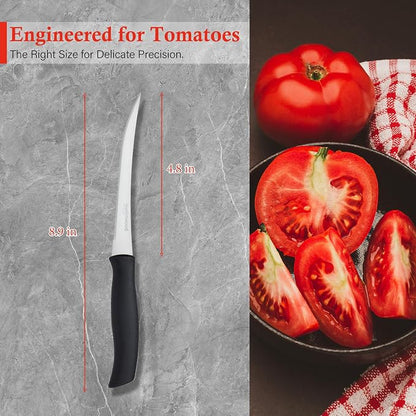 Tomato Knife 3rd Gen 2-Pack, Serrated Stainless Steel Blade, Ergonomic Handle, Precise Cuts for Tomatoes/Fruits/Veggies (Black)