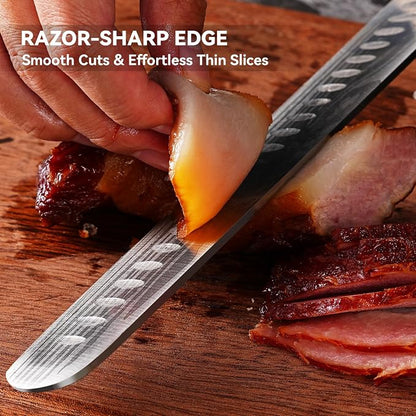 DiiHAUZZ Brisket Slicing Knife, 12" Carving Knife Razor Sharp High Carbon Steel with Ergonomic Pakkawood Handle for Meat, Roast Beef, BBQ, Turkey, Grilling Gift for Men