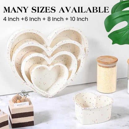 4 Pcs Heart Shaped Cake Pans Set, Nonstick Silicone Heart Molds in 4/6/8/10 Inch for Baking Layer Cakes, Cheesecakes, Brownies, Romantic Gift for Her on Love-Filled Occasions（Cream Confetti）