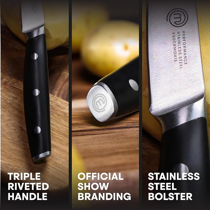 MasterChef Paring Knife 8" with High Carbon Stainless Steel Blade and Triple Riveted Handles, Professional Quality Kitchen Knife for Precision Cooking at Home, Perfectly Balanced, Razor Sharp
