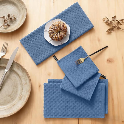 Homaxy 100% Cotton Kitchen Towels and Dishcloths Set, 12 x 12 & 15 x 25 Inches, Set of 16 Bulk Terry Cloth Dish Towels, Super Soft and Absorbent Hand Towel with Hanging Loop, Navy Blue