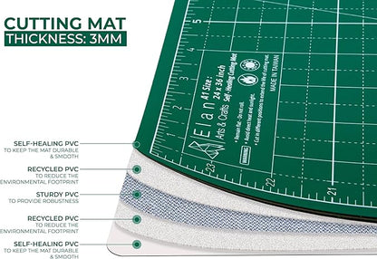 Elan Cutting Mat A3 Green, Self Healing Cutting Mat 12x18 Inch, 5-Ply Craft Board Green, Hobby Board for Crafts 12x18 Inch