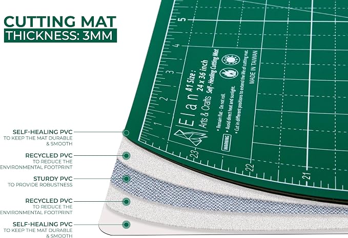 Elan Cutting Mat A4 Green, Self Healing Cutting Mat 9x12 Inch, 5-Ply Craft Board Green, Hobby Board for Crafts 9x12 Inch
