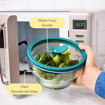 Anyday 4-Piece Medium Glass Food Storage with Glass Lids | Plastic-Free Meal Prep & Microwave Cookware | Stackable Airtight Storage Container with Vented Lid for Microwave-Safe Reheating