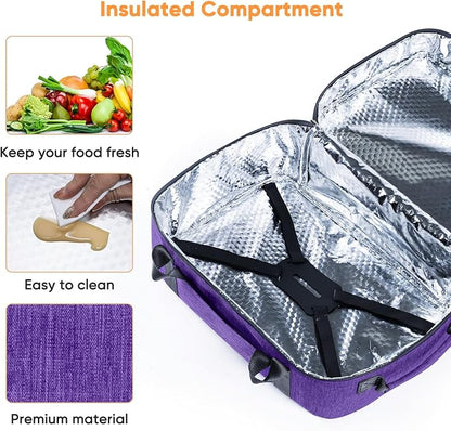 BAGSPRITE Double-Layer Slow Cooker Carrying Bag for 6-8 Quart CrockPot and Hamilton Beach Slow Cooker, Travel Bag with Lid Fastener for Crock-pot, Portable Carrier Case Slow Cooker Bag, Purple