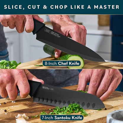 Home Hero Kitchen Knife Set - 15 PCS Black Knife Set with Block and Sharpener - Stainless Steel Knife Set - Ergonomic Handles - Includes Steak Knives Set of 6 - Knife Block Set for Kitchen