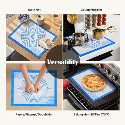 Nonstick Silicone Pastry Baking Mat Large with Measurements 16''By 20'' for Silicone Baking Mat, Counter, Dough Rolling/Pie Crust Pad By Folksy Super Kitchen (16×20, Blue)