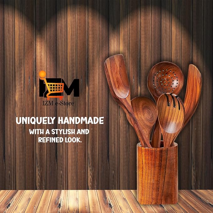 5 Pieces wooden utensil set premium cooking spoons wood cooking utensils teak wooden utensils set wood cooking utensils (5 Pieces set)