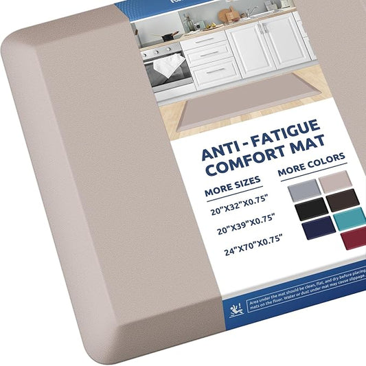 KitchenClouds Kitchen Mat Cushioned Anti Fatigue Rug 20"x39" Water Resistant, Non Slip, Standing and Comfort Desk/Floor Mats for House Sink Office (Khaki)