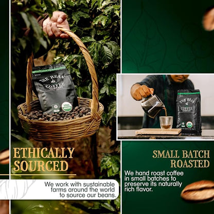 The Bean Organic Coffee Company Water Processed DECAF California Blend, Medium Roast, Ground Coffee, 16-Ounce Bag, Café Molido Tostado Orgánico descafeinado