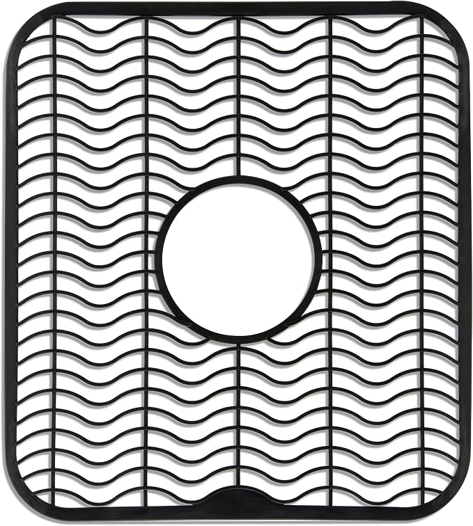 DecorRack Black Sink Protectors for Kitchen, Plastic 12" x 11" Dish Rack, Protect Sink from Stains, Damage, Scratches, Dishwasher Safe Grid Mat for Kitchen (Black)