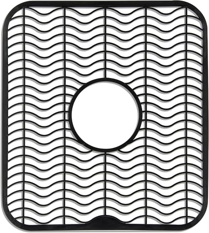 DecorRack Black Sink Protectors for Kitchen, Plastic 12" x 11" Dish Rack, Protect Sink from Stains, Damage, Scratches, Dishwasher Safe Grid Mat for Kitchen (Black)