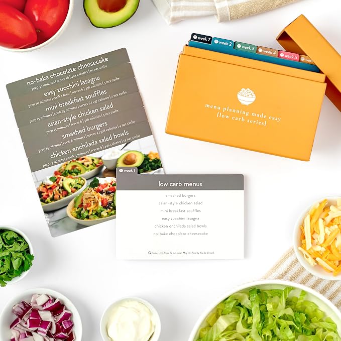 PPP Meal Planner 72 Recipe Cards (Low Carb Menu - Photo Edition) - Weekly Menu Planner | Sturdy Recipe Box | 12 Reusable Grocery Lists | 5 Blank Recipe Cards | Recipe Card Protector | Recipe Ideas