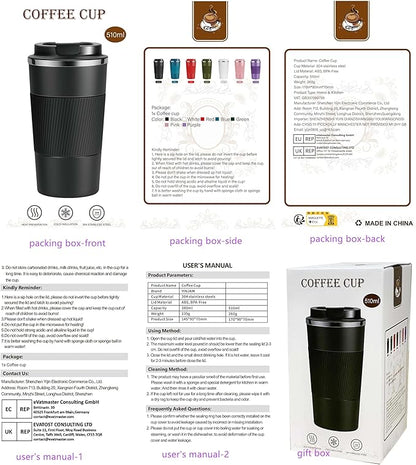 YINJAM 17oz Travel Coffee Mug Insulated Coffee Cups to Go with Leakproof Lid Vacuum Stainless Steel Double Walled Thermal Car Coffee Tumbler for Hot Cold Ice Tea Drinks Reusable (Purple, 17oz)