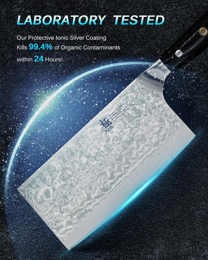 KYOKU 7" Japanese Damascus Meat Cleaver Chopping Knife,UPGRADED Chinese Vegetable Slicing Cutter with Silver Ion Coating,Sharp VG10 Asian Kitchen Cooking Cutting Chef Knife for Professional Home Chefs