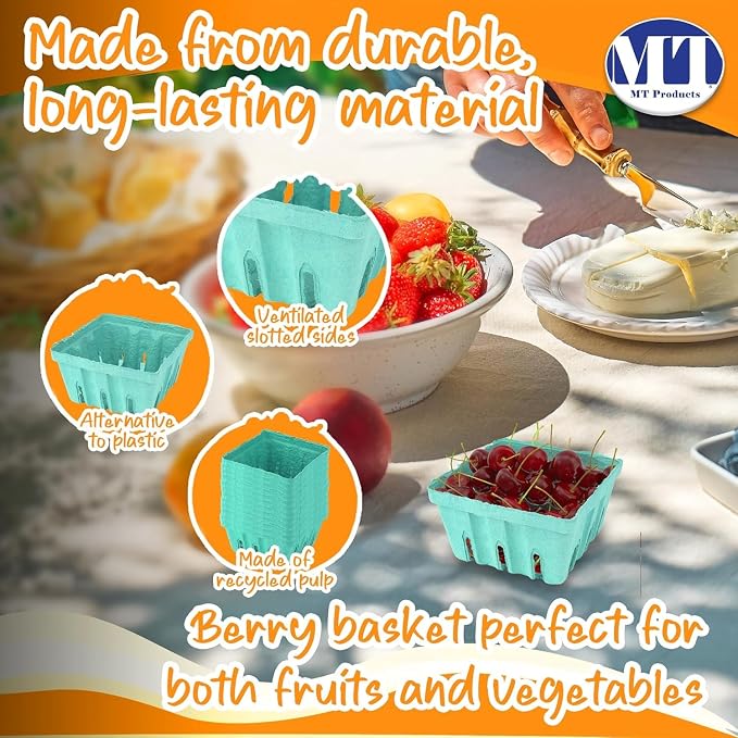 MT Products Green Berry Basket 1 Pint - Molded Pulp Fiber Vented Produce Basket (Pack of 420) - Made in the USA