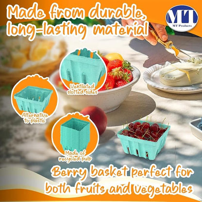 MT Products Green Berry Basket 1 Pint - Molded Pulp Fiber Vented Produce Basket (Pack of 420) - Made in the USA