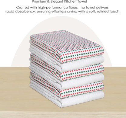 Urban Villa Christmas Kitchen Towels 100% Cotton Dish Towels for Kitchen (Set of 6) 20”x30” Dish Cloths Highly Absorbent Kitchen Linen Set with Hanging Loop Perfect for Drying Dishes-Red Green White
