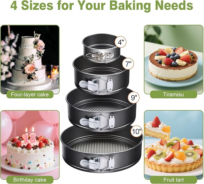 139PCS Springform Cake Pan Set - 4 Non-stick Cheesecake Pans(4/7/9/10-Inch) + Cake Decorating Supplies: Parchment Paper, Pastry Bags and Tips, Icing Scrapers, Cake Cutting Set & More