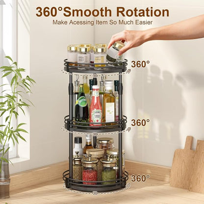 Across-star Lazy-Susan-Organizer-Spice-Rack, 3-Tier Rotating Spice Organizer for Cabinet Pantry, Seasoning Holder Shelf with Adjustable Height, Kitchen Counter Shelf Countertop Organzier