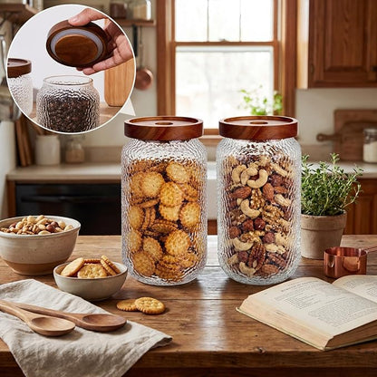 LemonRoad 4 Pack 27 oz Vintage Glass Jars with Lid Decorative Airtight Glass Food Containers Anti Slip Storage Canister for Kitchen Counter Pantry Coffee Nuts Sugar Candy Tea Cookie Spices Oats Cereal
