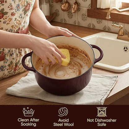 4.5 Quart Dutch Oven Pot with Lid, Non Stick Enameled Cast Iron Dutch Oven for Bread Baking, Heavy-Duty, Oven Safe Ceramic Cookware Up to 500°F for Baking, Braising, Stews, Roasting, Fig