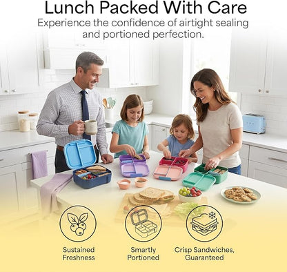KARRICO Leakproof Lunch Box – 3-Compartment Bento Box, Cooler Pack & Adjustable Divider, Extra Large & BPA-Free – Dishwasher Safe, Ideal for On-the-Go Meals, Navy & Blue