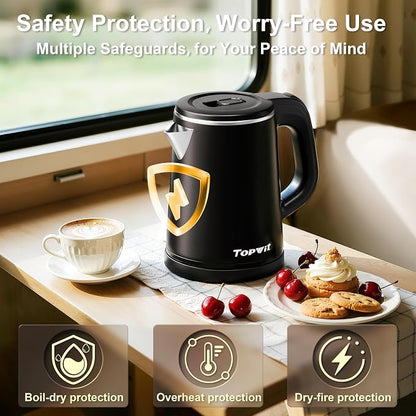 0.8L Small Electric Kettle, Portable Travel Kettle Stainless Steel - 800W Fast Boiling, Auto Shut-Off & Boil-Dry Protection, Tea Kettle for Home, Office, Business Trip, Hotel, Dorm