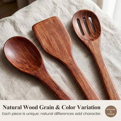 HANSGO Wooden Spoons for Cooking, 3PCS Kitchen Utensils Set for Nonstick Pans, 12Inch Wooden Spatula for Stirring Frying Mixing, Sturdy & Smooth Edges, Kitchen Gifts for Women, Cooking Gifts for Men