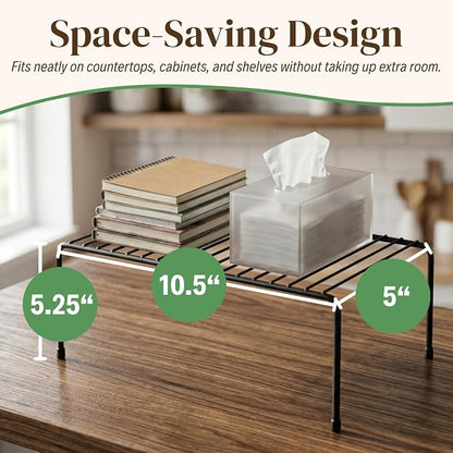 Evelots Kitchen Cabinet Wire Shelf Organizer/Rack - 2 Pack Sturdy Metal Shelf Risers - Double Your Counter Space - Great for Kitchen, Freezer, Pantry and Bathroom - Rustproof - Black